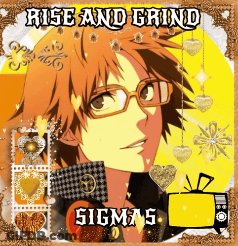 A Picture Of A Boy With Glasses And The Words Rise And Grind Above Him GIF