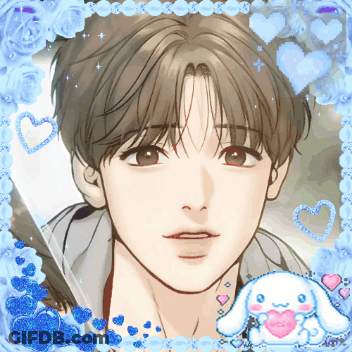 A Picture Of A Boy With Hearts Around Him And A Cinnamon Bunny GIF
