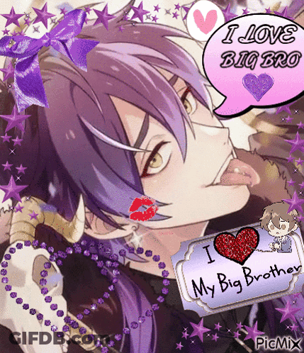 Boy With Purple Hair Saying I Love Big Bro GIF