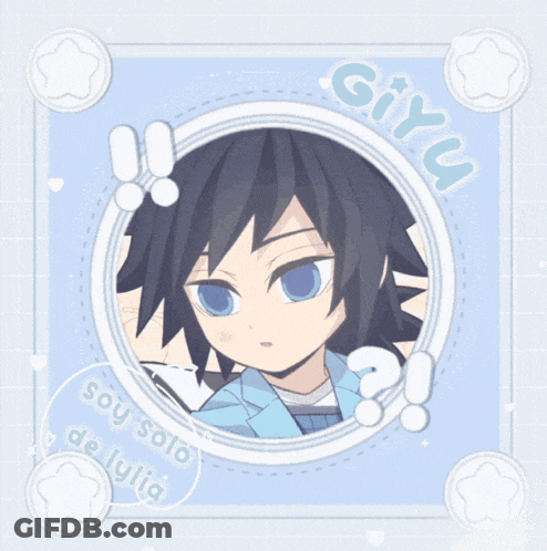 A Picture Of A Boy With The Name Giyu On The Bottom GIF