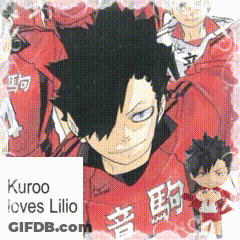 A Picture Of A Boy With The Name Kuroo Loves Lilio On It GIF