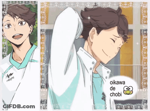 A Picture Of A Boy With The Name Oikawa On It GIF