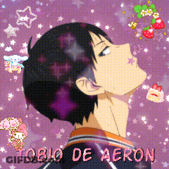 A Picture Of A Boy With The Name Tobio De Aeron On It GIF