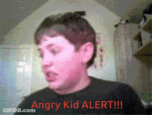 A Picture Of A Boy With The Words Angry Kid Alert GIF