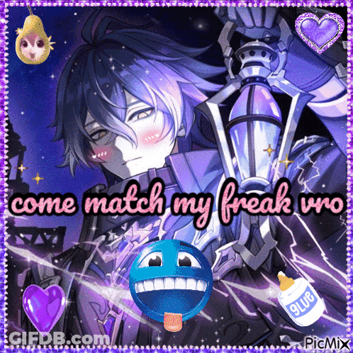 A Picture Of A Boy With The Words Come Match My Freak Vino On The Bottom GIF