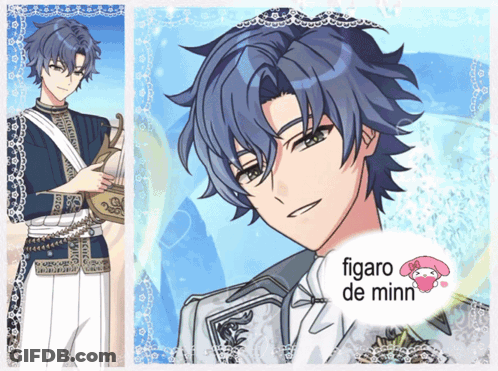 A Picture Of A Boy With The Words Figaro De Minn On It GIF