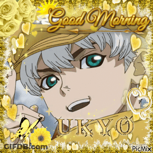 A Picture Of A Boy With The Words Good Morning Ukyo GIF