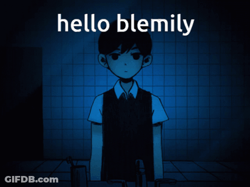 A Picture Of A Boy With The Words Hello Blemily Written Above Him GIF