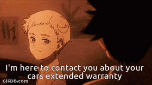 A Picture Of A Boy With The Words I 'M Here To Contact You About Your Cars Extended Warranty Below Him GIF