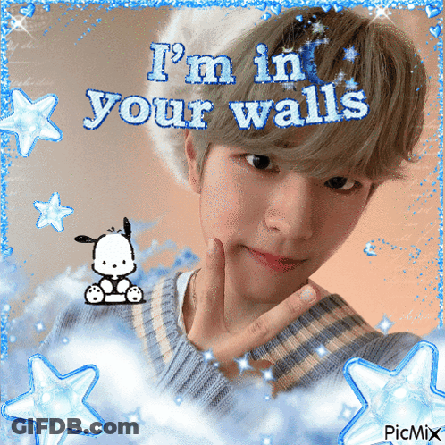 A Picture Of A Boy With The Words I 'M In Your Walls GIF