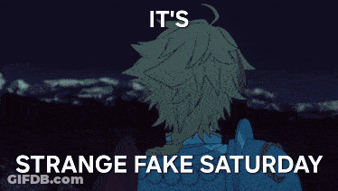 A Picture Of A Boy With The Words It 'S Strange Fake Saturday Above Him GIF