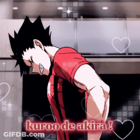 A Picture Of A Boy With The Words Kuroo De Akira Written On It GIF