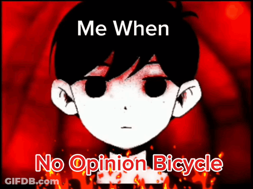 A Picture Of A Boy With The Words Me When No Opinion Bicycle GIF
