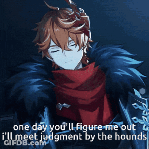 A Picture Of A Boy With The Words One Day You 'Ll Figure Me Out I 'Ll Meet Judgment By The Hound GIF