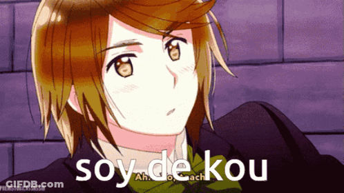 A Picture Of A Boy With The Words Soy De Kou On The Bottom GIF
