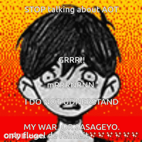 A Picture Of A Boy With The Words Stop Talking About Aot Written On It GIF