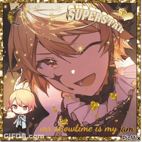 A Picture Of A Boy With The Words " Superstar " Written On It GIF