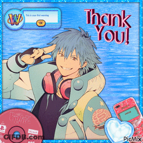 A Picture Of A Boy With The Words Thank You Written On It GIF