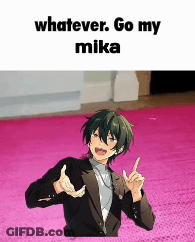 A Picture Of A Boy With The Words " Whatever Go My Mika " GIF