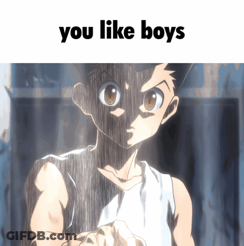 A Picture Of A Boy With The Words " You Like Boys " Above Him GIF