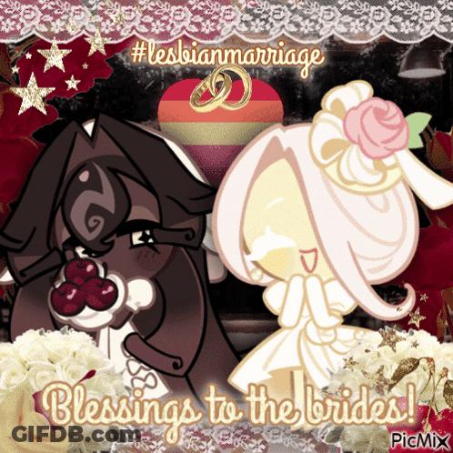 A Picture Of A Bride And Groom With The Words " Blessings To The Brides " GIF