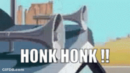 A Picture Of A Bridge With The Words Honk Honk Written On It GIF