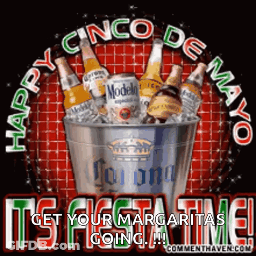 A Picture Of A Bucket Filled With Bottles And Cans Of Beer GIF
