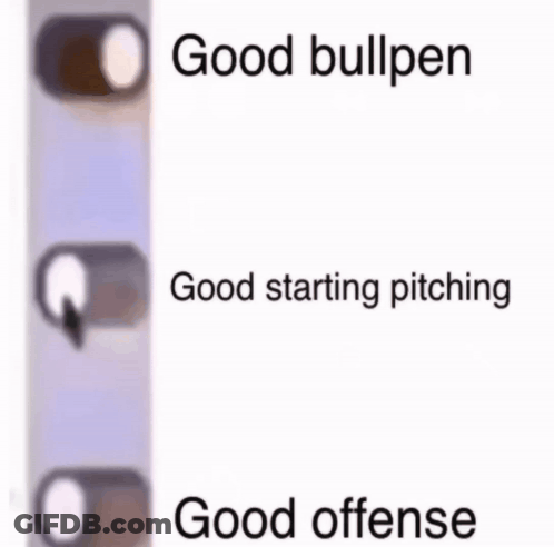 A Picture Of A Bullpen , Good Starting Pitching , And Good Offense GIF