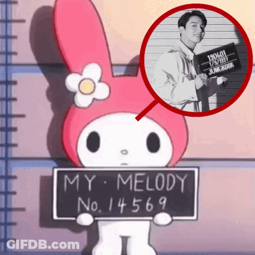 A Picture Of A Bunny Holding A Sign That Says My Melody GIF