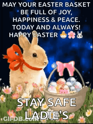 A Picture Of A Bunny Rabbit With A Basket Of Easter Eggs GIF