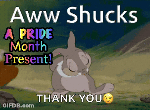 A Picture Of A Bunny With The Words " Aww Shucks A Pride Month Present " GIF