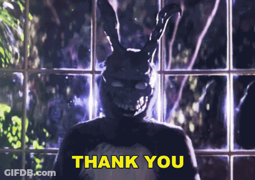 A Picture Of A Bunny With The Words Thank You In Yellow GIF