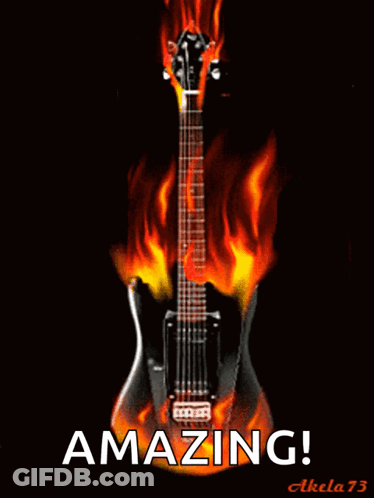 A Picture Of A Burning Guitar With The Words Amazing Written Below It GIF