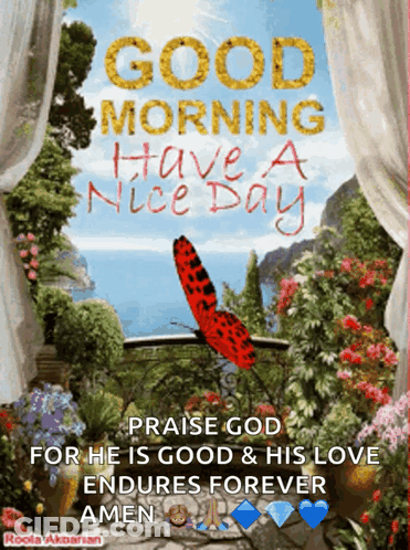 A Picture Of A Butterfly With The Words " Good Morning Have A Nice Day " GIF