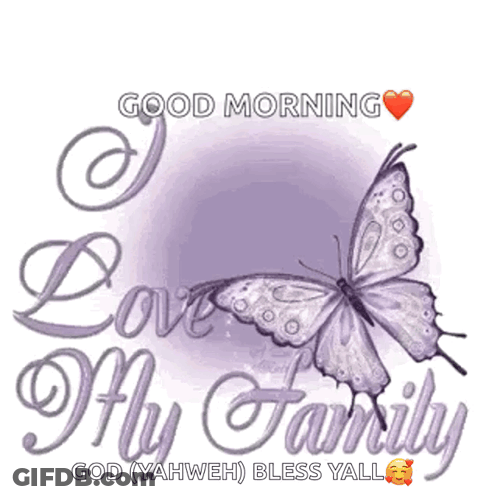 A Picture Of A Butterfly With The Words Good Morning Love My Family On It GIF