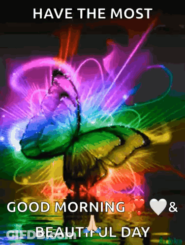 A Picture Of A Butterfly With The Words Have The Most Good Morning & Beautiful Day GIF