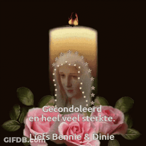 A Picture Of A Candle With A Picture Of A Woman And The Words Gecondoleerd En Heel Veel Sterkte GIF