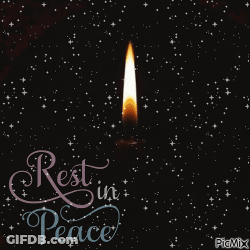 A Picture Of A Candle With The Words Rest In Peace Written Below It GIF