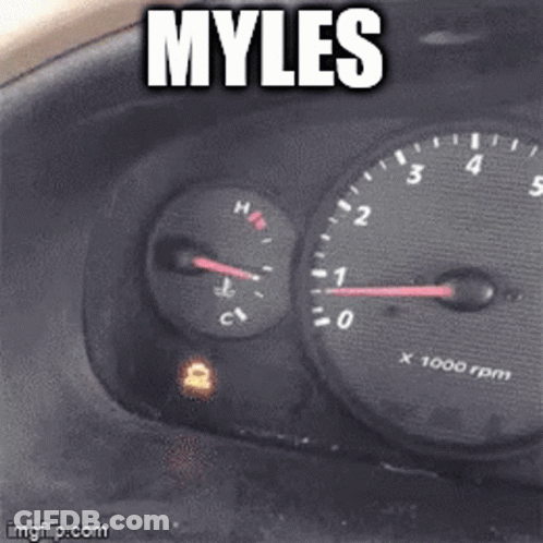 A Picture Of A Car Dashboard With The Words Myles Written On It GIF