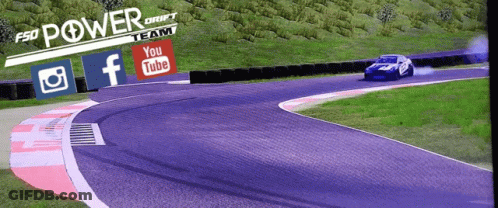 A Picture Of A Car On A Track With The Words " F50 Power Drift Team " On Top GIF