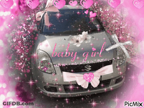 A Picture Of A Car With The Word Baby Girl Written On It GIF
