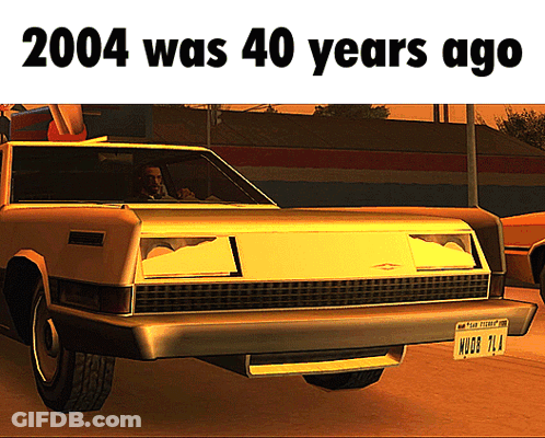 A Picture Of A Car With The Words 2004 Was 40 Years Ago On The Bottom GIF