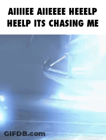 A Picture Of A Car With The Words Aiiiiee Aiieeee Heelp Heelp Its Chasing Me Written On It GIF
