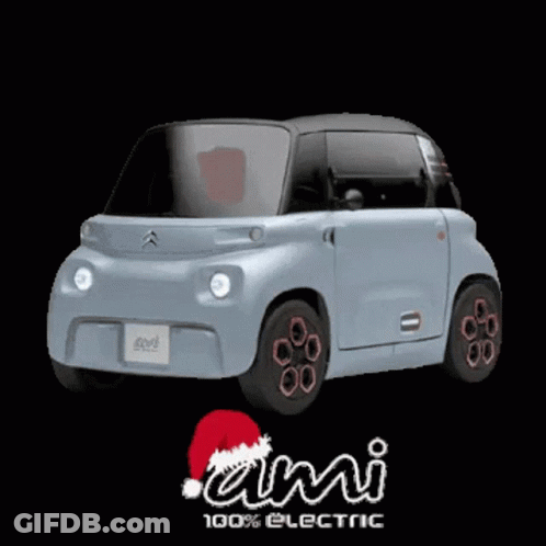 A Picture Of A Car With The Words Ami 100 % Electric On The Bottom GIF