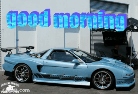 A Picture Of A Car With The Words Good Morning Written Above It GIF