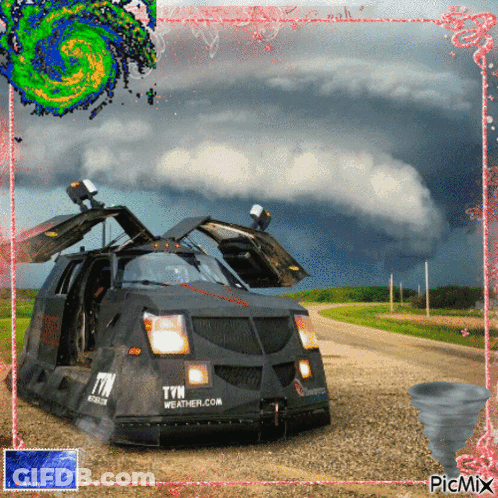 A Picture Of A Car With Tvn Weather.com On The Side GIF