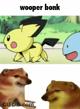 A Picture Of A Cartoon Character And A Picture Of Two Dogs With The Caption Wooper Bonk GIF