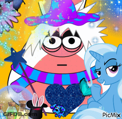 A Picture Of A Cartoon Character And A Pony With Picmix Written On The Bottom GIF