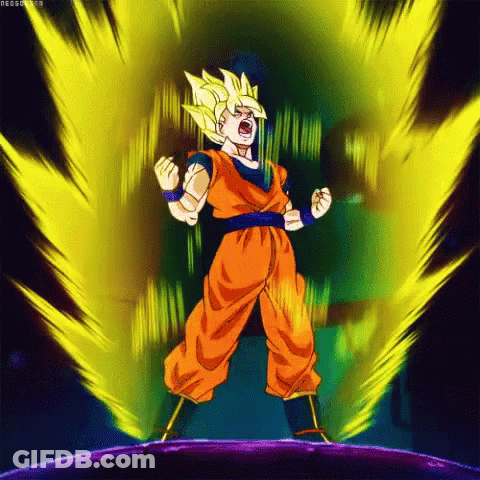 A Picture Of A Cartoon Character Called Goku With A Purple Background GIF