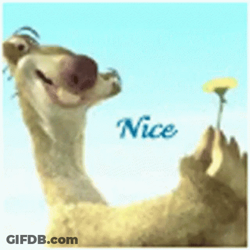 A Picture Of A Cartoon Character Holding A Flower With The Word Nice Written On It GIF